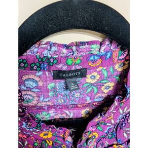 Talbots Floral Button Up Shirt Medium Cotton Blend Women’s Classic Ruffle Style